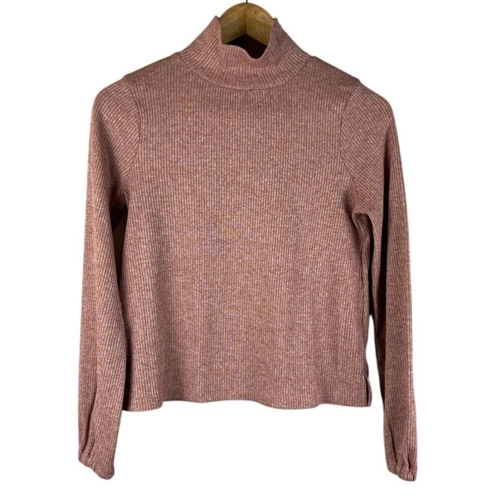 Madewell Heathered Ribbed Turtleneck Balloon Sleeve Sweater Tee Size Small Pink - Picture 4 of 9